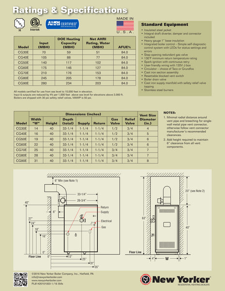 NEW YORKER CG-E WATER SERIES CAST IRON GAS HEAT BOILER