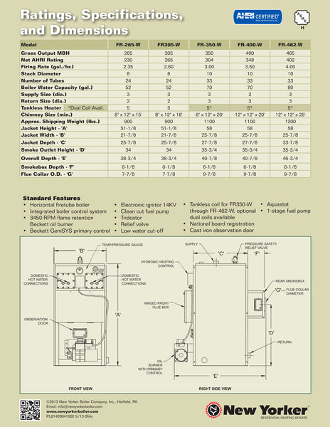 NEW YORKER FR LIGHT COMMERCIAL STEEL OIL HEAT BOILER