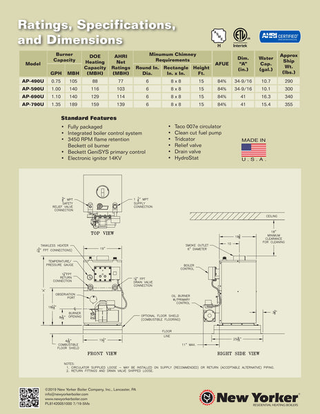 NEW YORKER AP-U SERIES STEEL OIL HEAT BOILER