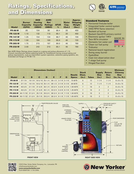 NEW YORKER FR SERIES STEEL OIL HEAT BOILER