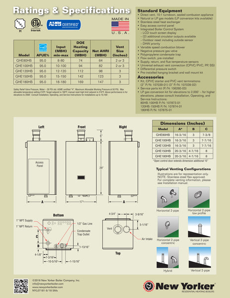 NEW YORKER GHE-HB WATER SERIES CONDENSING GAS HEAT BOILER