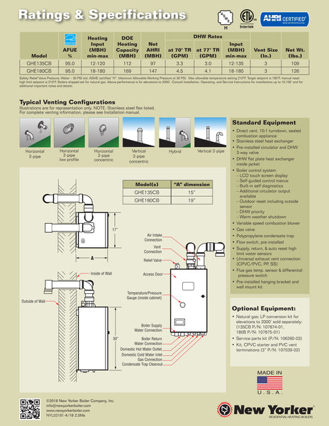 NEW YORKER GHE COMBI WATER SERIES CONDENSING GAS HEAT BOILER